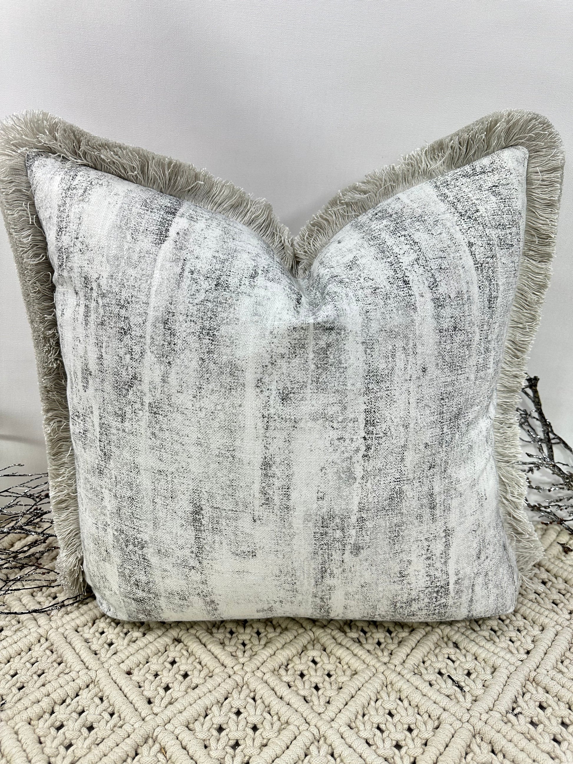The Couture Cushion - The Fringed Silver Anderson - Style No. 175 - White Bear Furnishings