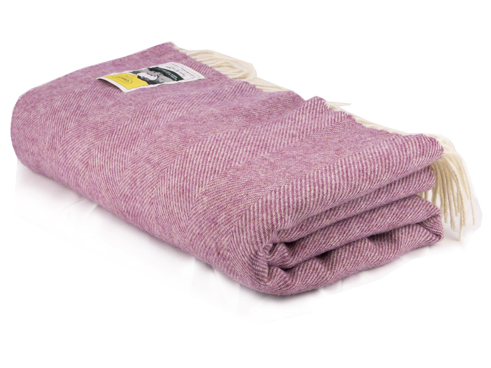 Herringbone Pure New Wool Blanket - Pink - White Bear Furnishings