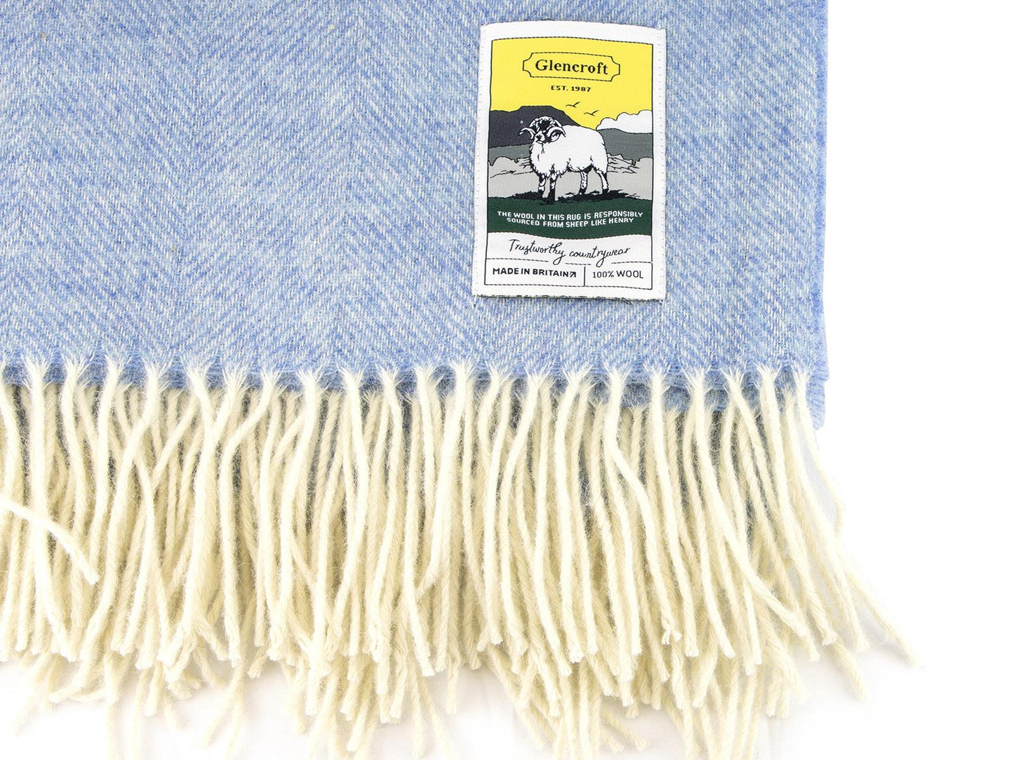 Herringbone Pure New Wool Blanket - Blue