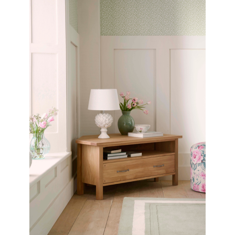 Laura Ashley Miton 1 Drawer Corner TV Unit in Oak Wood - 3345130