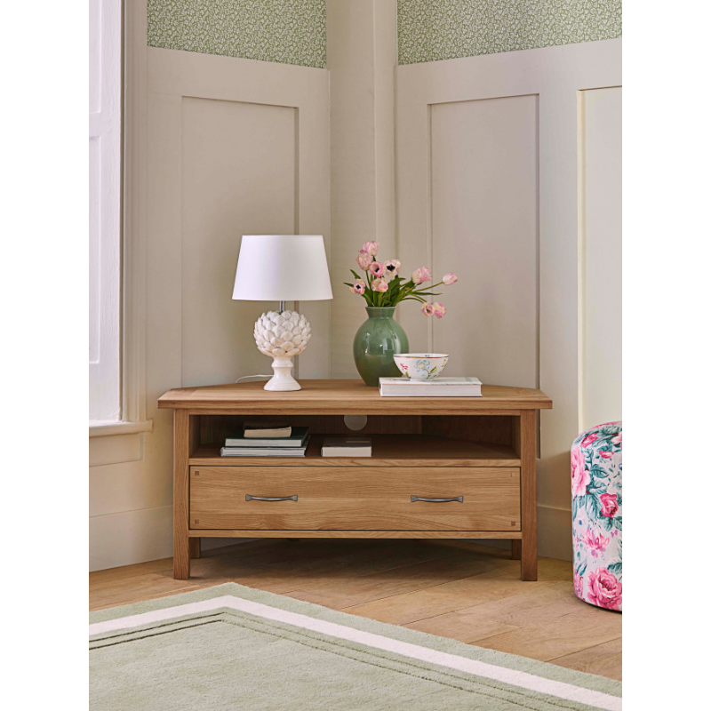 Laura Ashley Miton 1 Drawer Corner TV Unit in Oak Wood - 3345130