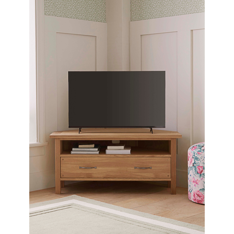 Laura Ashley Miton 1 Drawer Corner TV Unit in Oak Wood - 3345130