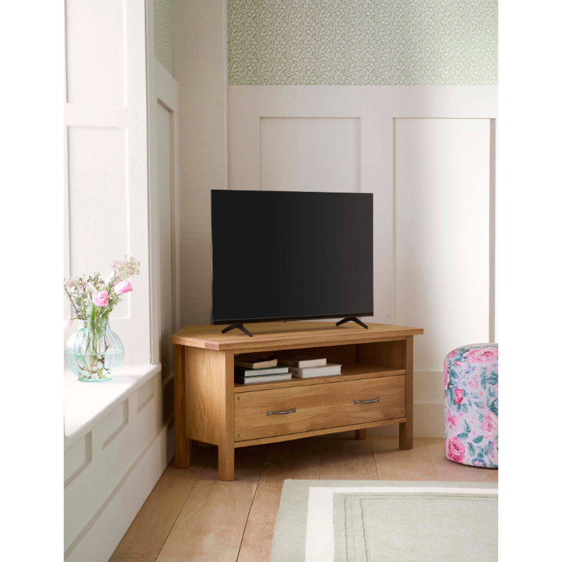 Laura Ashley Miton 1 Drawer Corner TV Unit in Oak Wood - 3345130