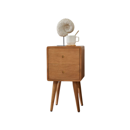 Fishe & Lilly Scandinavian Light Walnut Logan Narrow Bedside Table - White Bear Furnishings