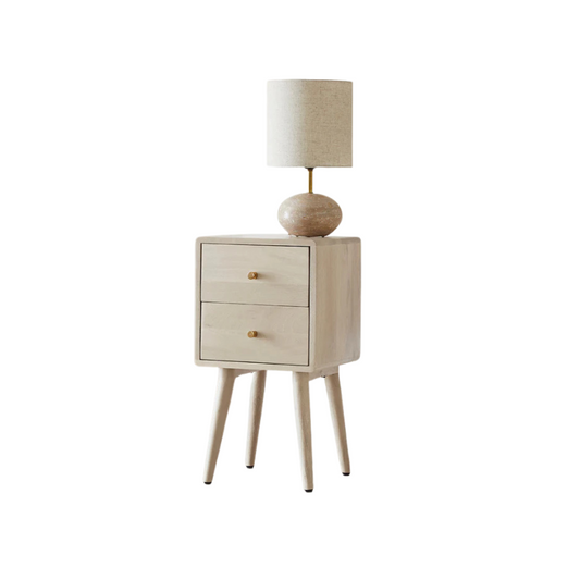 Fishe & Lilly Scandinavian White Oak Logan Narrow Bedside Table - White Bear Furnishings