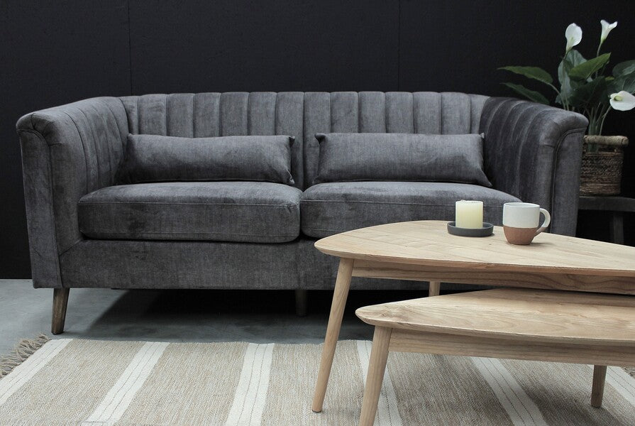 The Ainsley Velvet 3-Seater Sofa – Graphite – VLA106