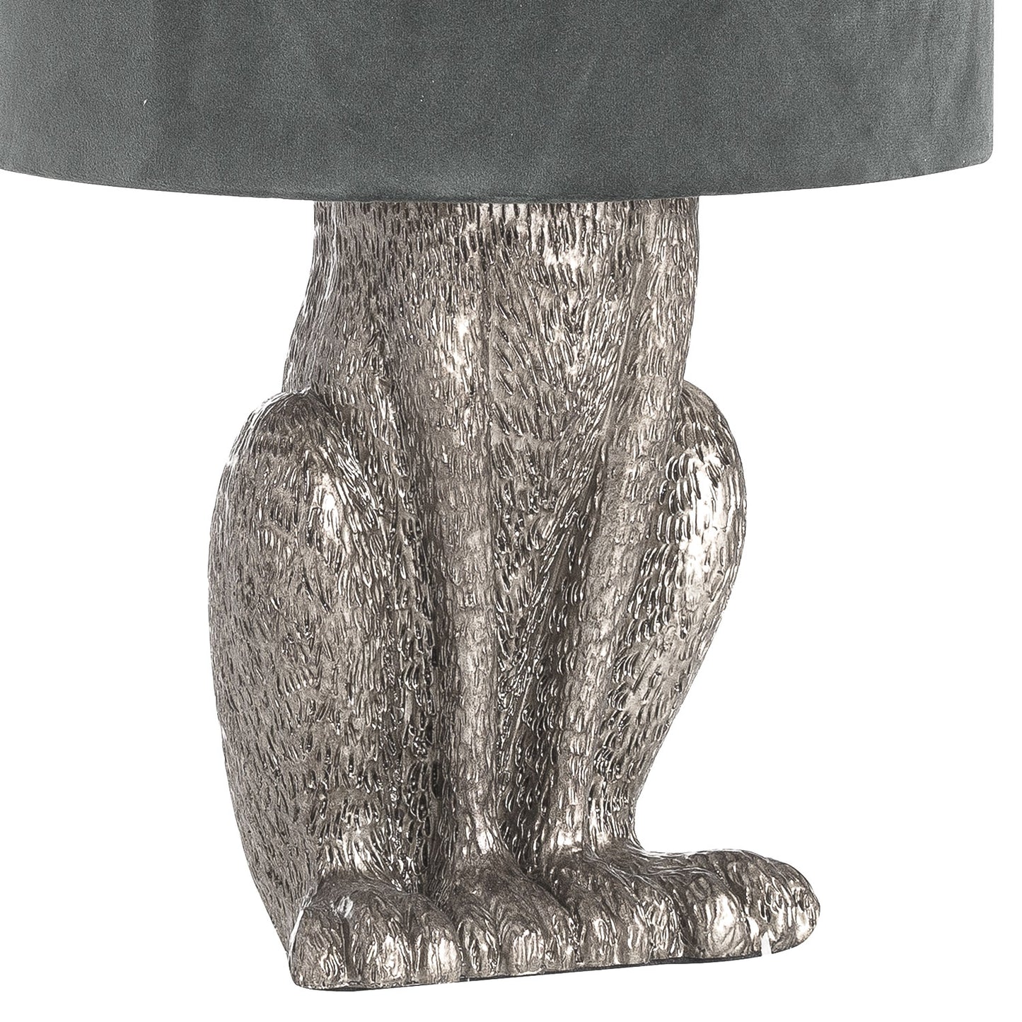 Handcrafted Antique Silver Hare Table Lamp With Grey Velvet Shade - 20697