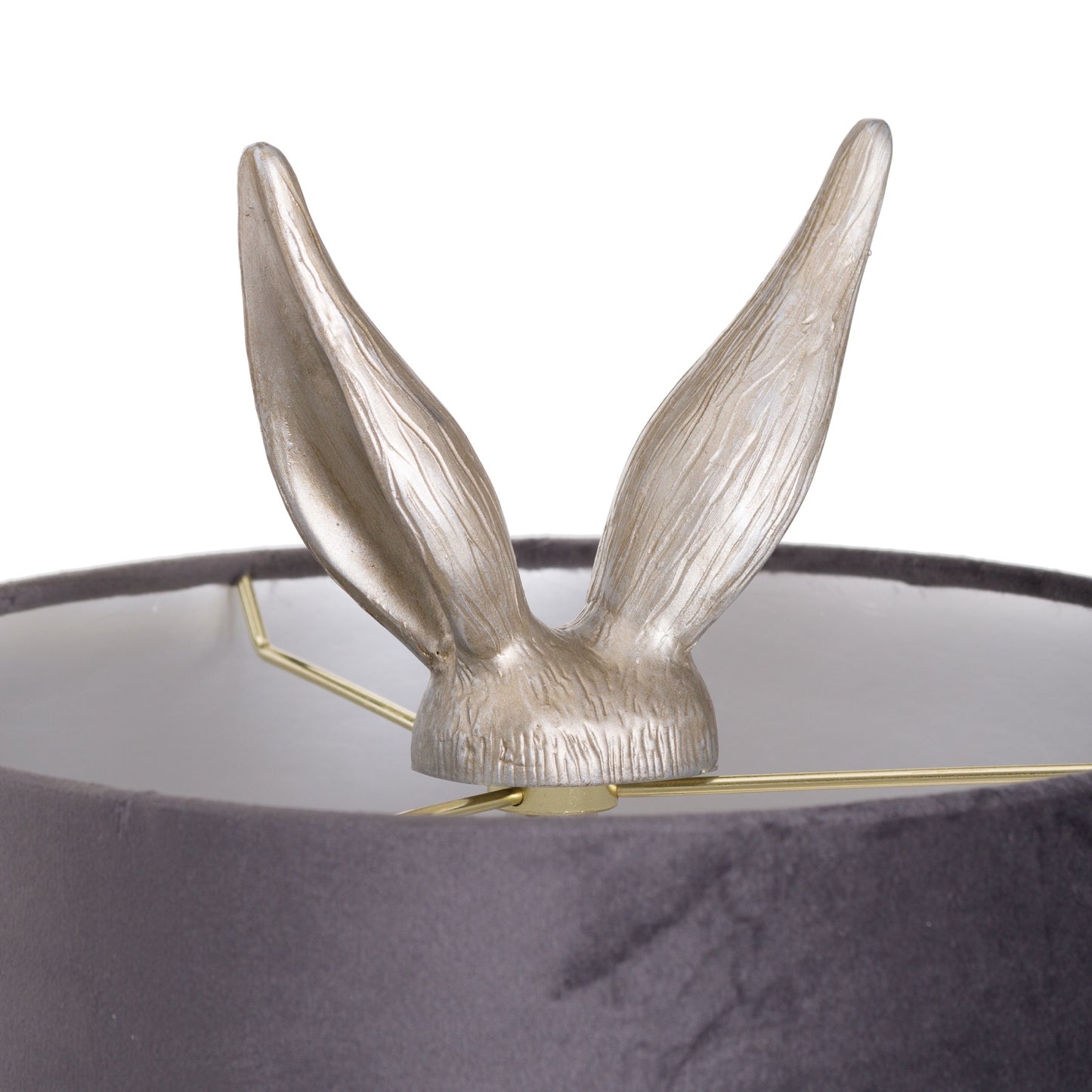 Handcrafted Antique Silver Hare Table Lamp With Grey Velvet Shade - 20697