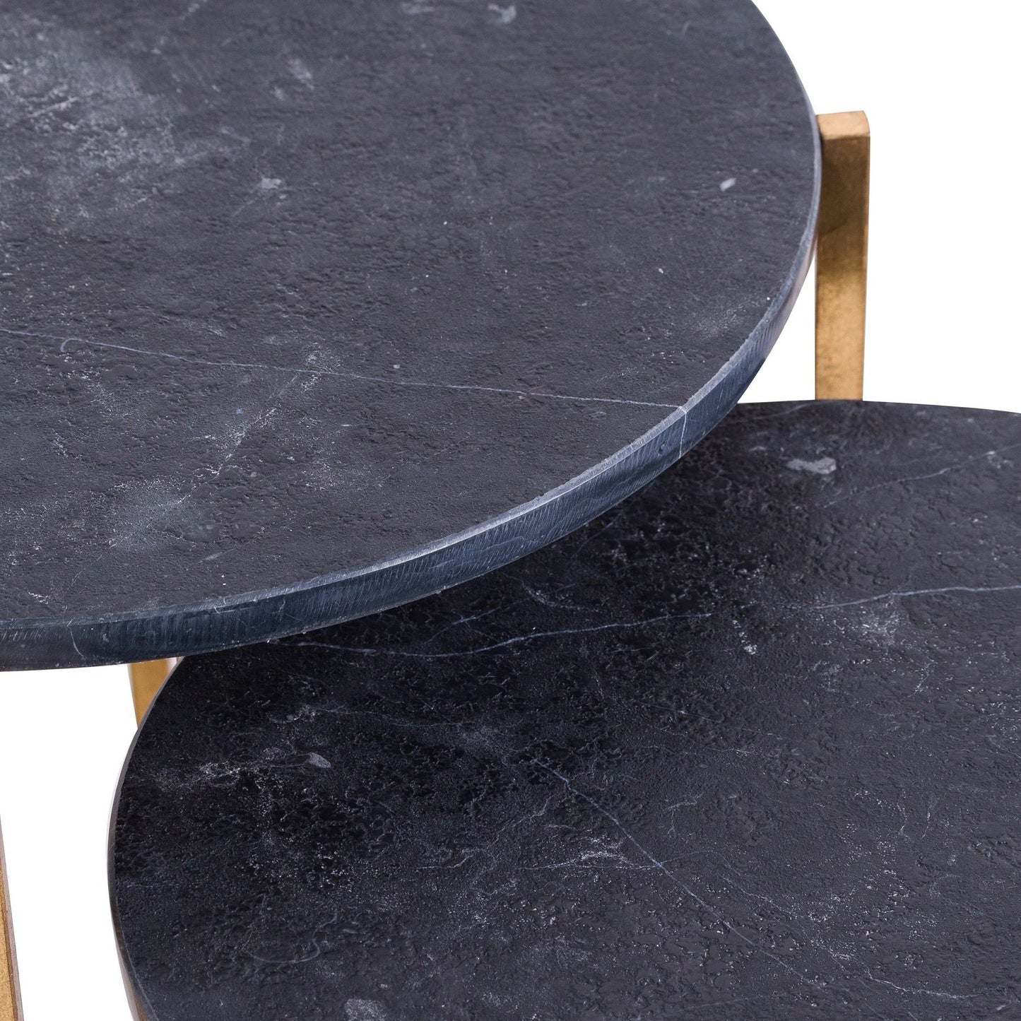 Set Of 2 Gold And Black Marble Tables - 20802