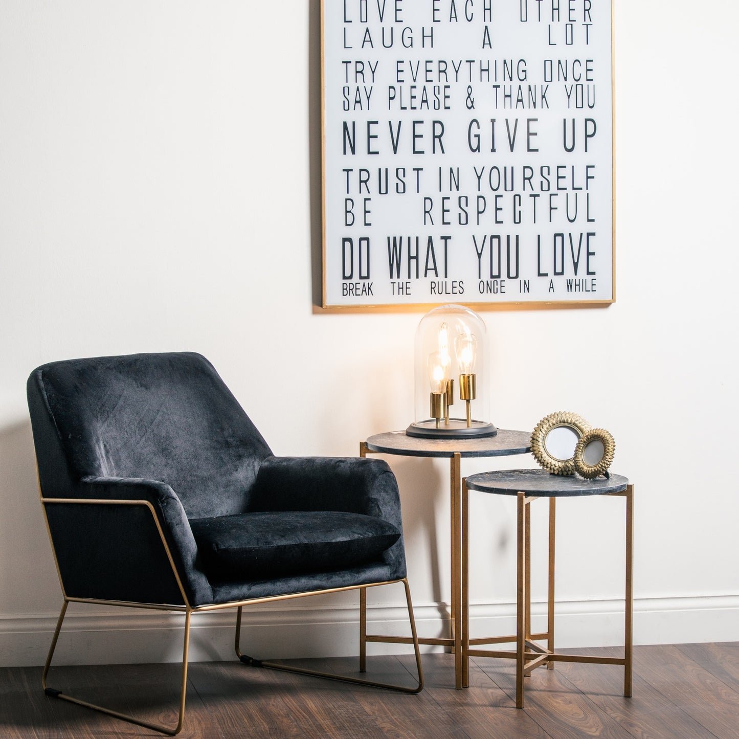 Set Of 2 Gold And Black Marble Tables - 20802