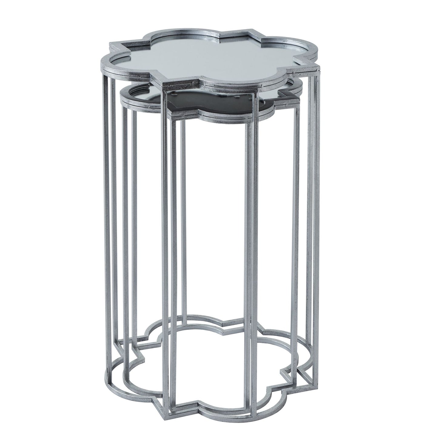 Handcrafted Quarter Foil Mirrored Set Of Two Side Tables - 21468