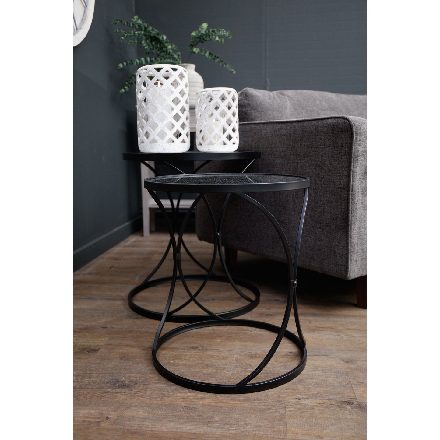 Concaved Set of Two Black Mirrored Side Tables - 22487