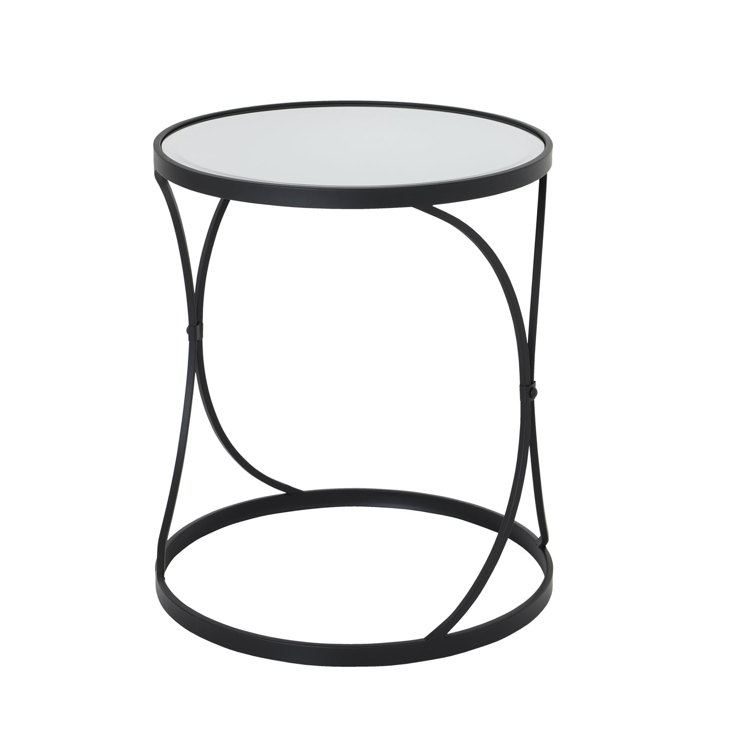 Concaved Set of Two Black Mirrored Side Tables - 22487