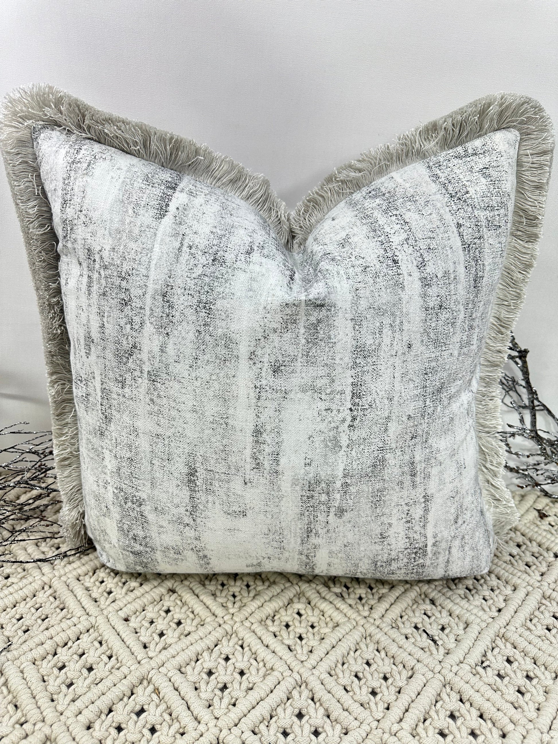 The Couture Cushion - The Fringed Silver Anderson - Style No. 175 - White Bear Furnishings