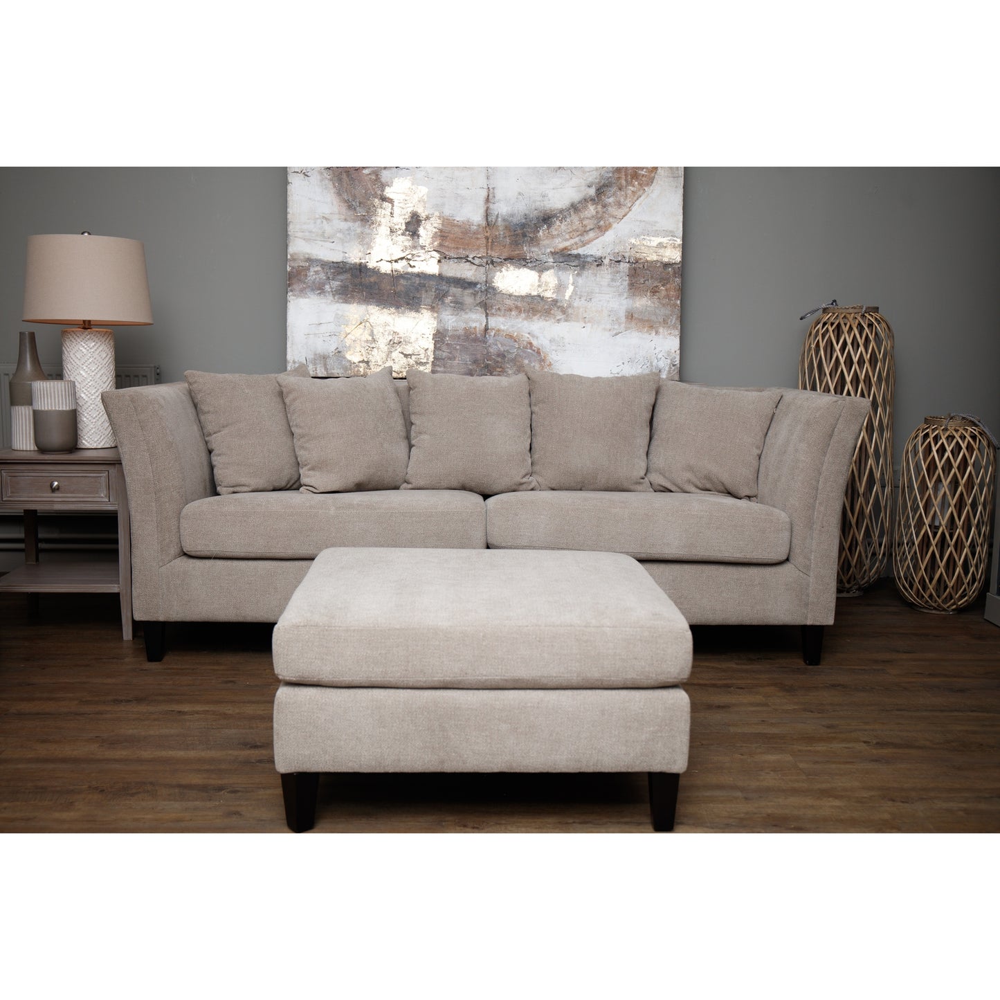 Handcrafted Vesper Taupe Cushion Back Three-Seater Sofa