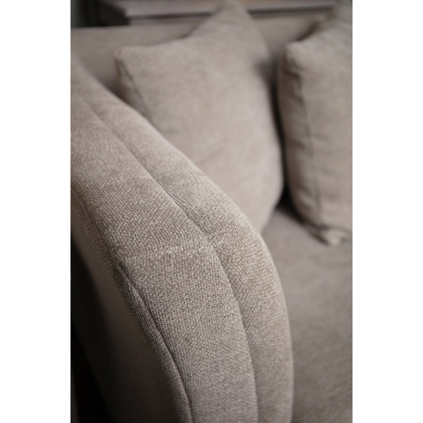 Handcrafted Vesper Taupe Cushion Back Three-Seater Sofa
