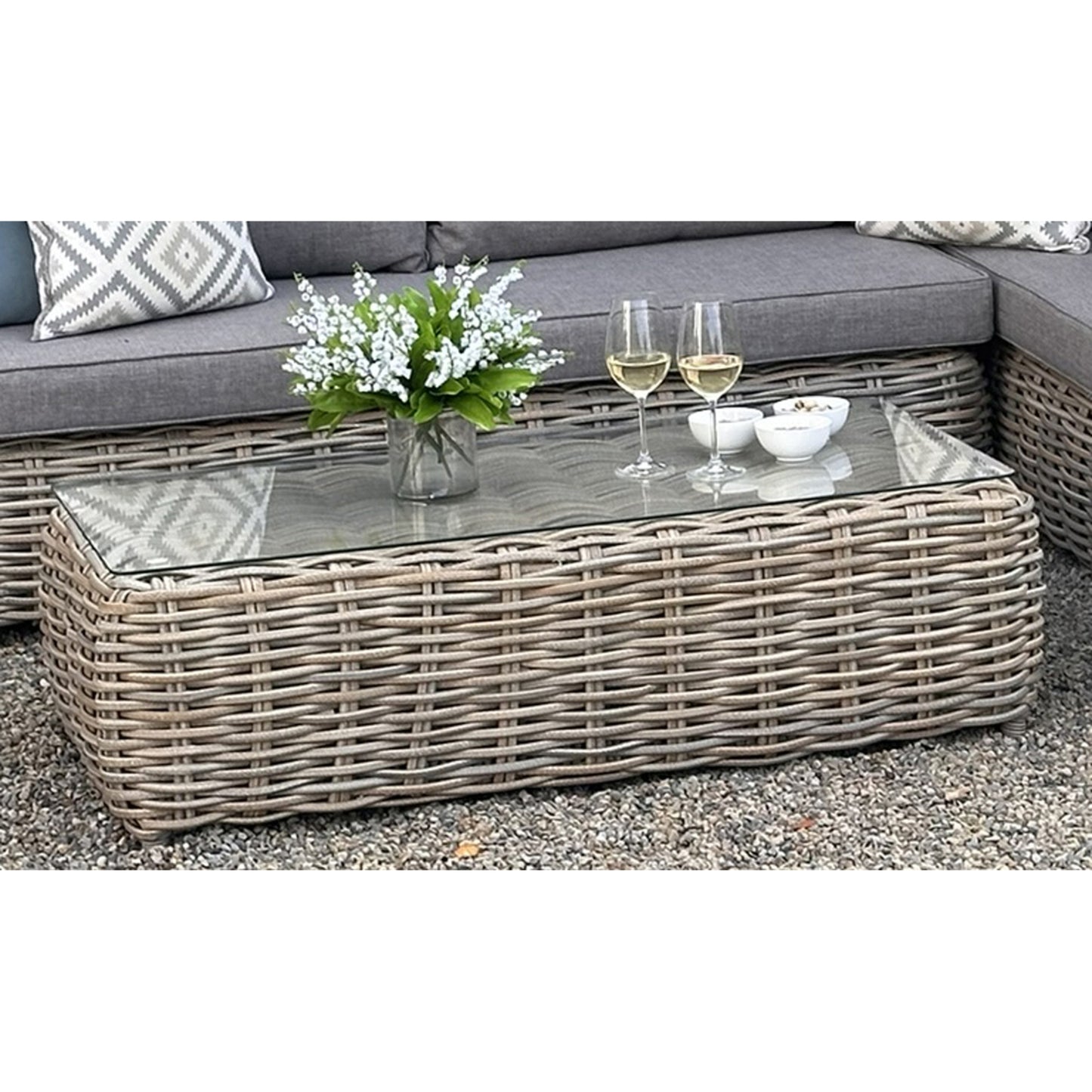 Amalfi Outdoor Large Corner Sofa Set with Weather-Resistant Fabric & Glass Table - 23912