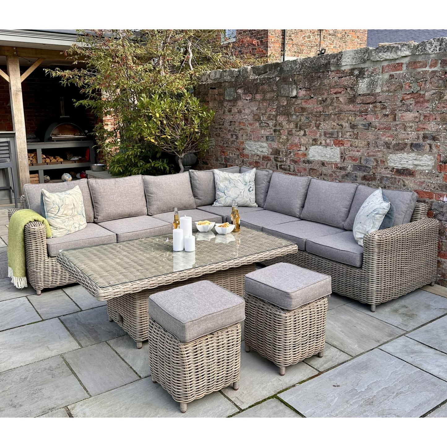 The Amalfi Outdoor Large Corner Set with Riser Table and 2 Stools - 23914