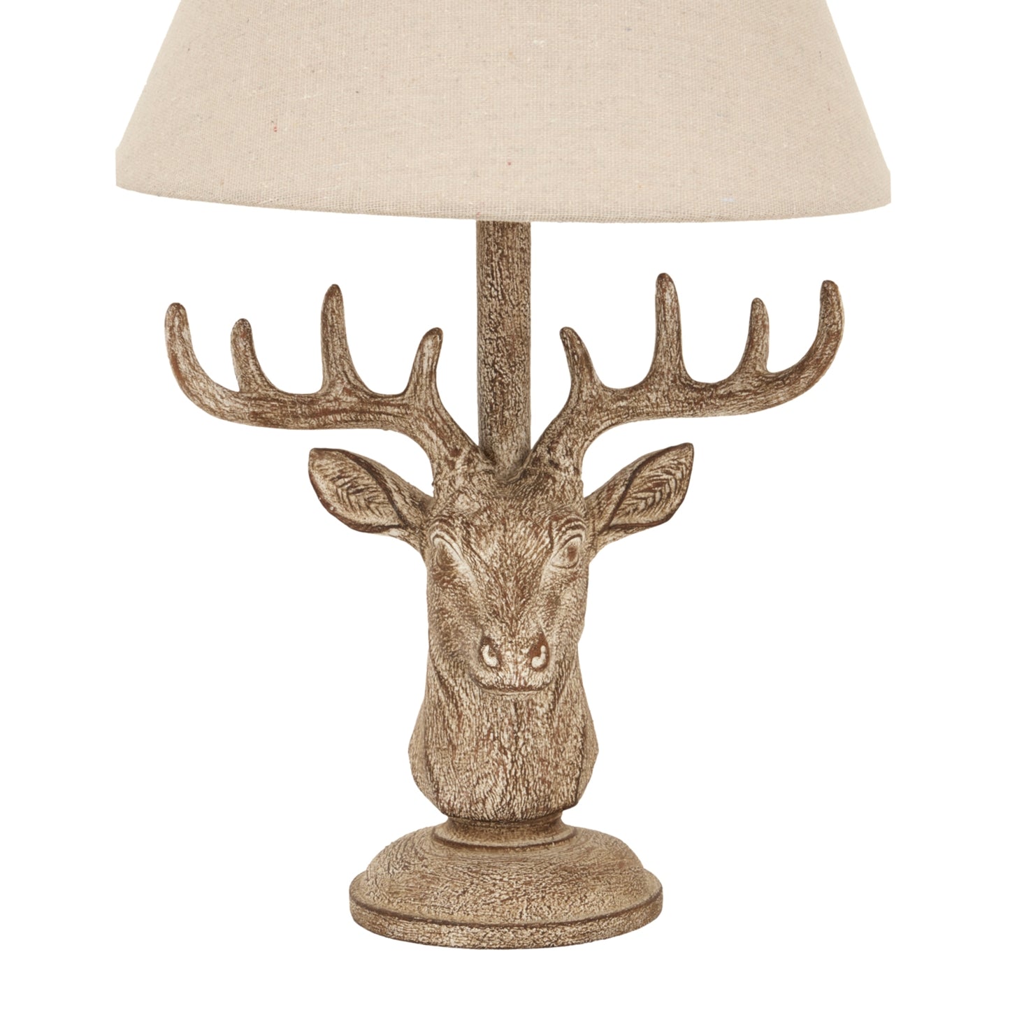 Stonewashed Stag Head Table Lamp With Linen Lampshade - 24004 - White Bear Furnishings