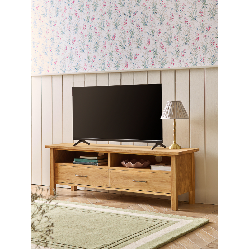 Laura Ashley Milton 2 Drawer Wide TV Unit in Oak - 3593785 - White Bear Furnishings