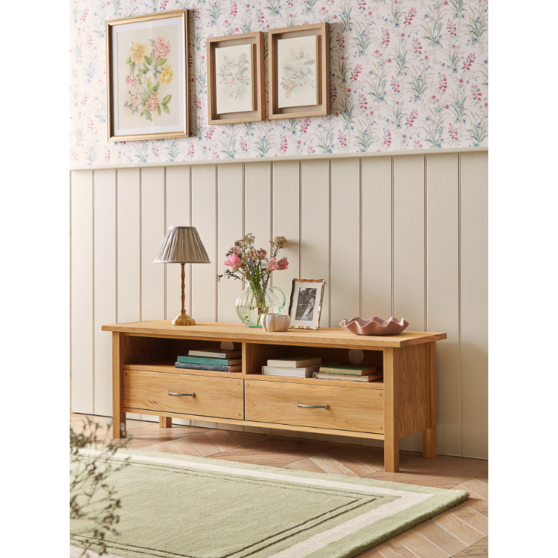 Laura Ashley Milton 2 Drawer Wide TV Unit in Oak - 3593785 - White Bear Furnishings