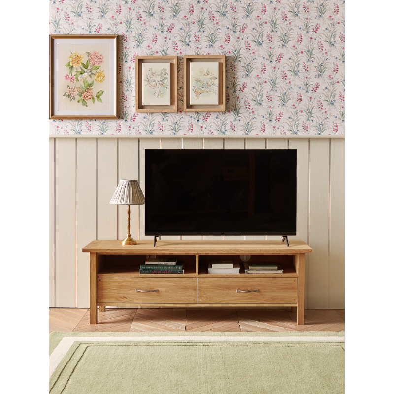 Laura Ashley Milton 2 Drawer Wide TV Unit in Oak - 3593785 - White Bear Furnishings
