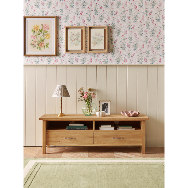 Laura Ashley Milton 2 Drawer Wide TV Unit in Oak - 3593785 - White Bear Furnishings