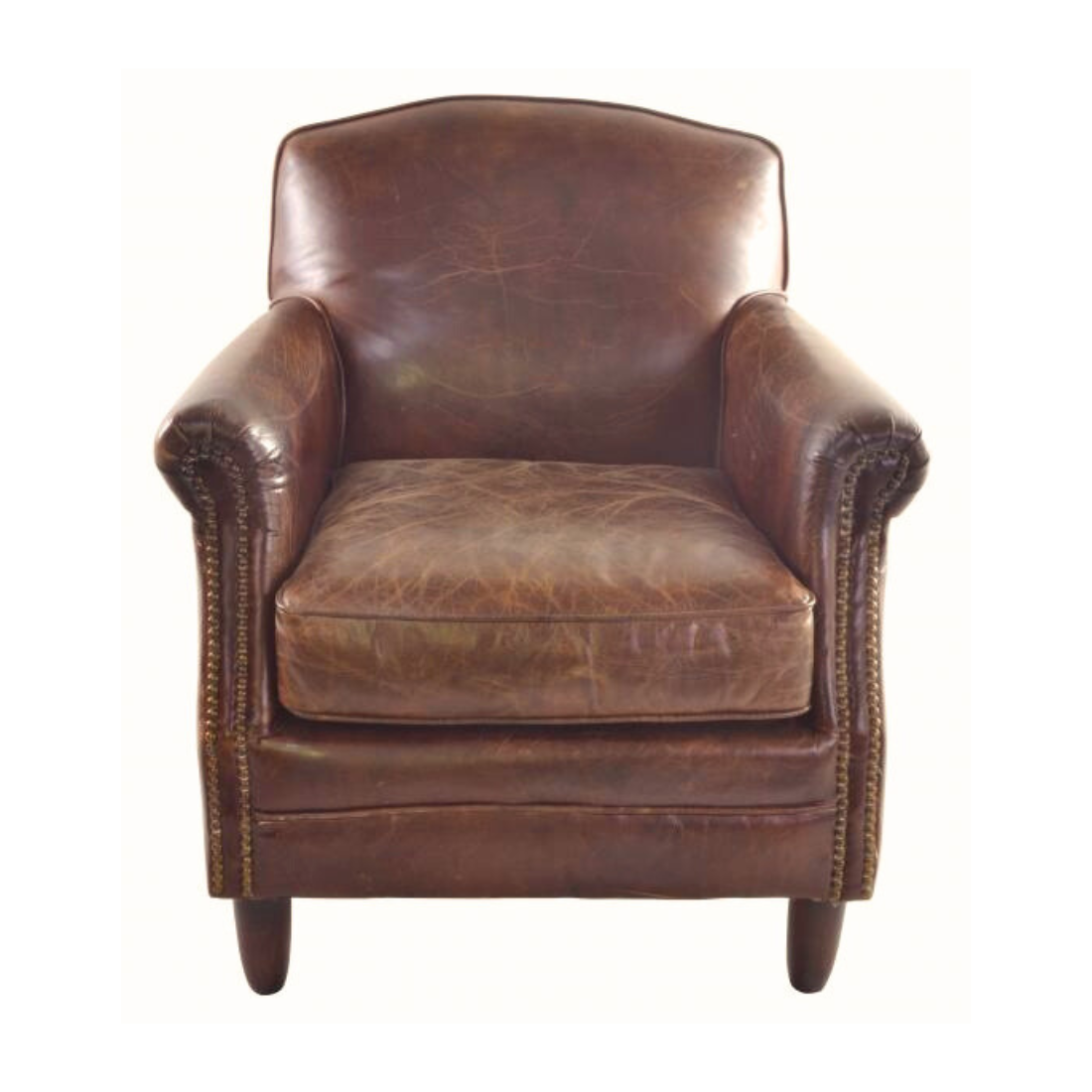 Vintage Leather Studded Arm Chair: Timeless Elegance, Deep Comfort & Classic Charm - TK937-1D