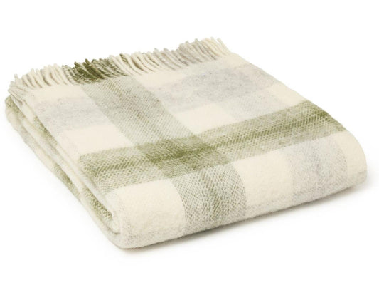 Meadow Check Pure New Wool Throw - Olive - White Bear Furnishings