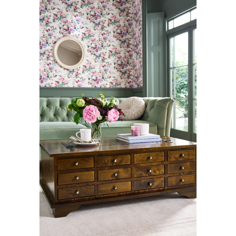 Laura Ashley Garrat 12 Drawer Coffee Table in Dark Chestnut - 1181890 - White Bear Furnishings