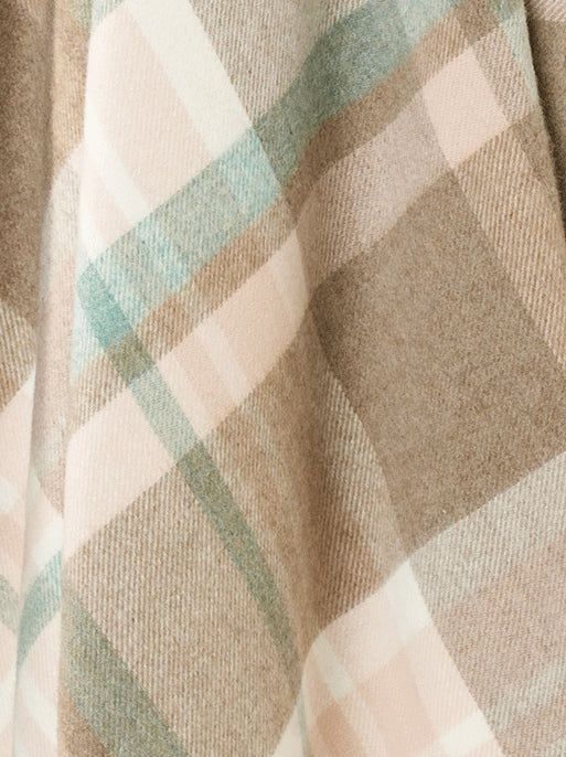 Portree Check Merino Lambswool Throw - Natural/Rose - White Bear Furnishings