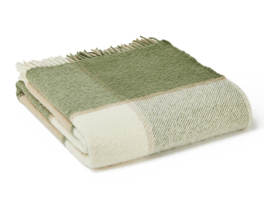 Block Check Pure New Wool Throw - Olive - White Bear Furnishings