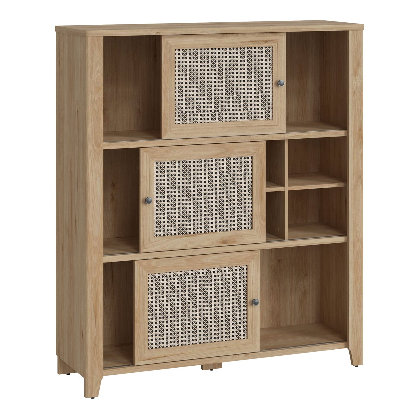 Rattan 3 Sliding Door Cabinet in Hickory Oak - White Bear Furnishings