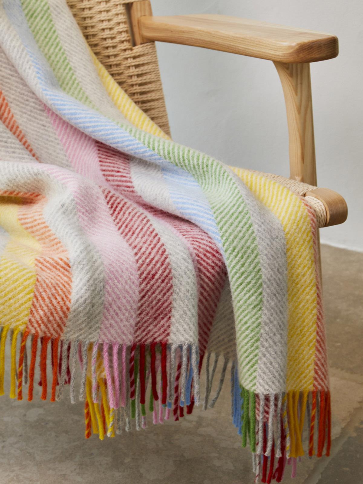 Stripe Pure New Wool Throw - Rainbow Grey - White Bear Furnishings