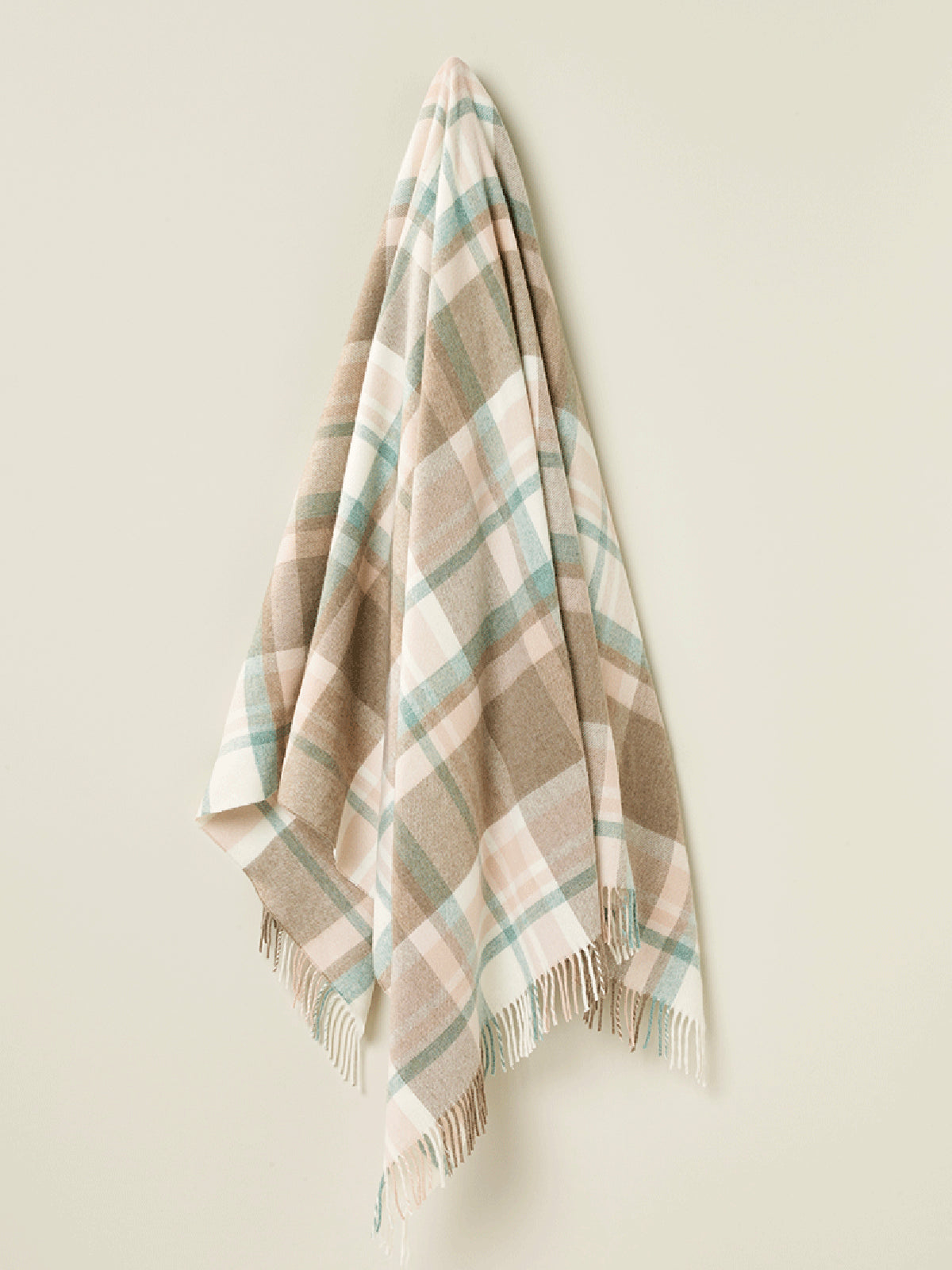 Portree Check Merino Lambswool Throw - Natural/Rose - White Bear Furnishings