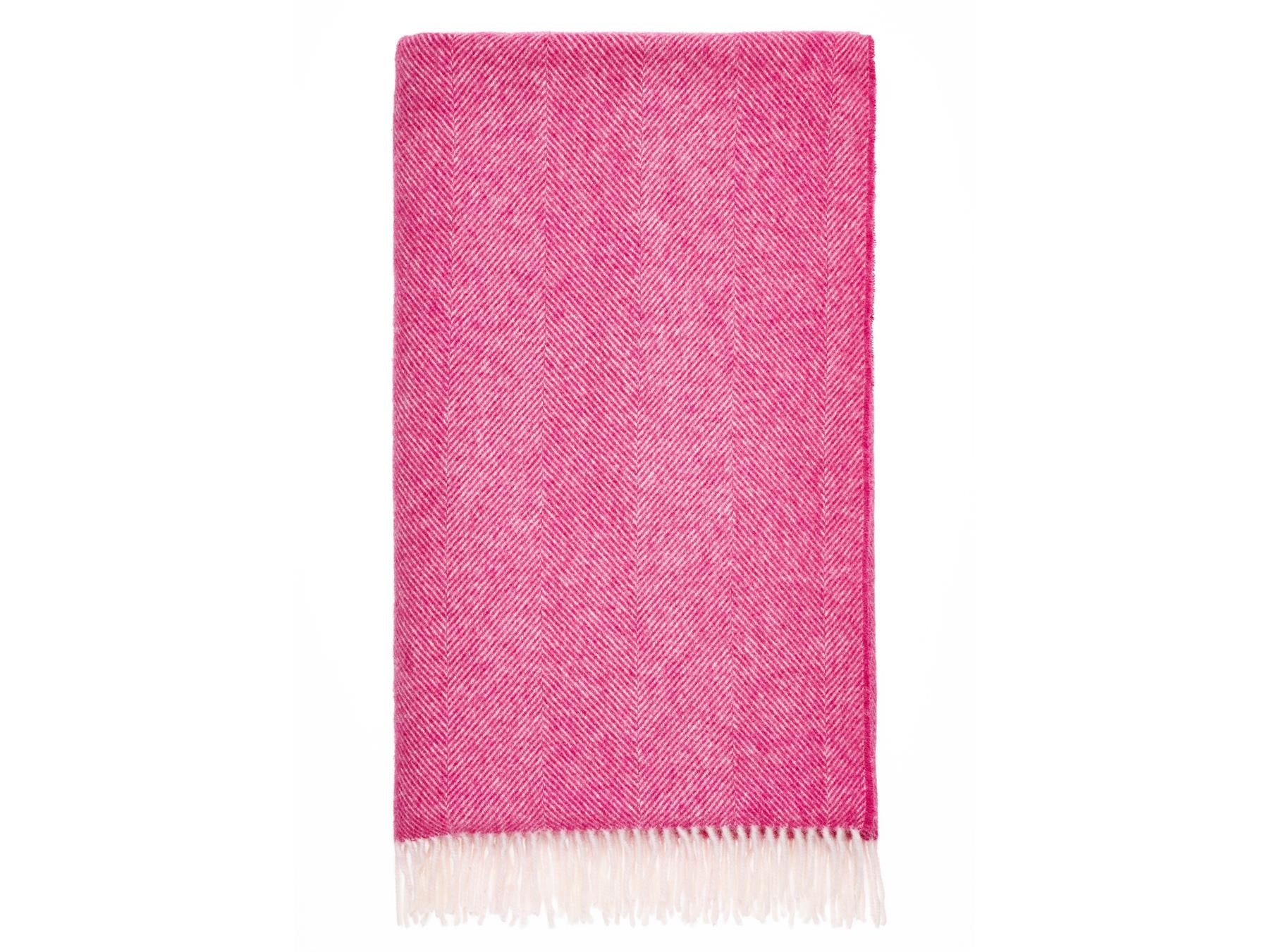 Herringbone Shetland Pure New Wool Throw - Fuschia - White Bear Furnishings