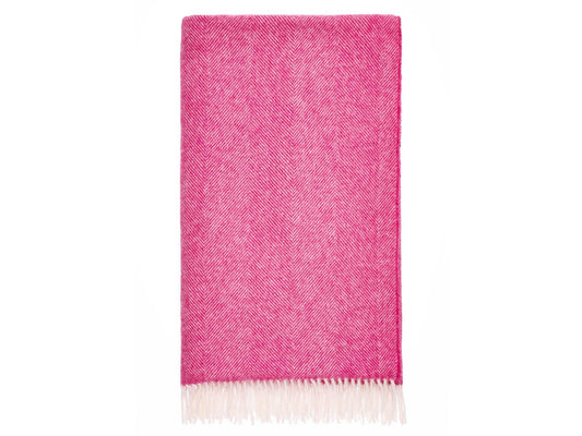 Herringbone Shetland Pure New Wool Throw - Fuschia - White Bear Furnishings