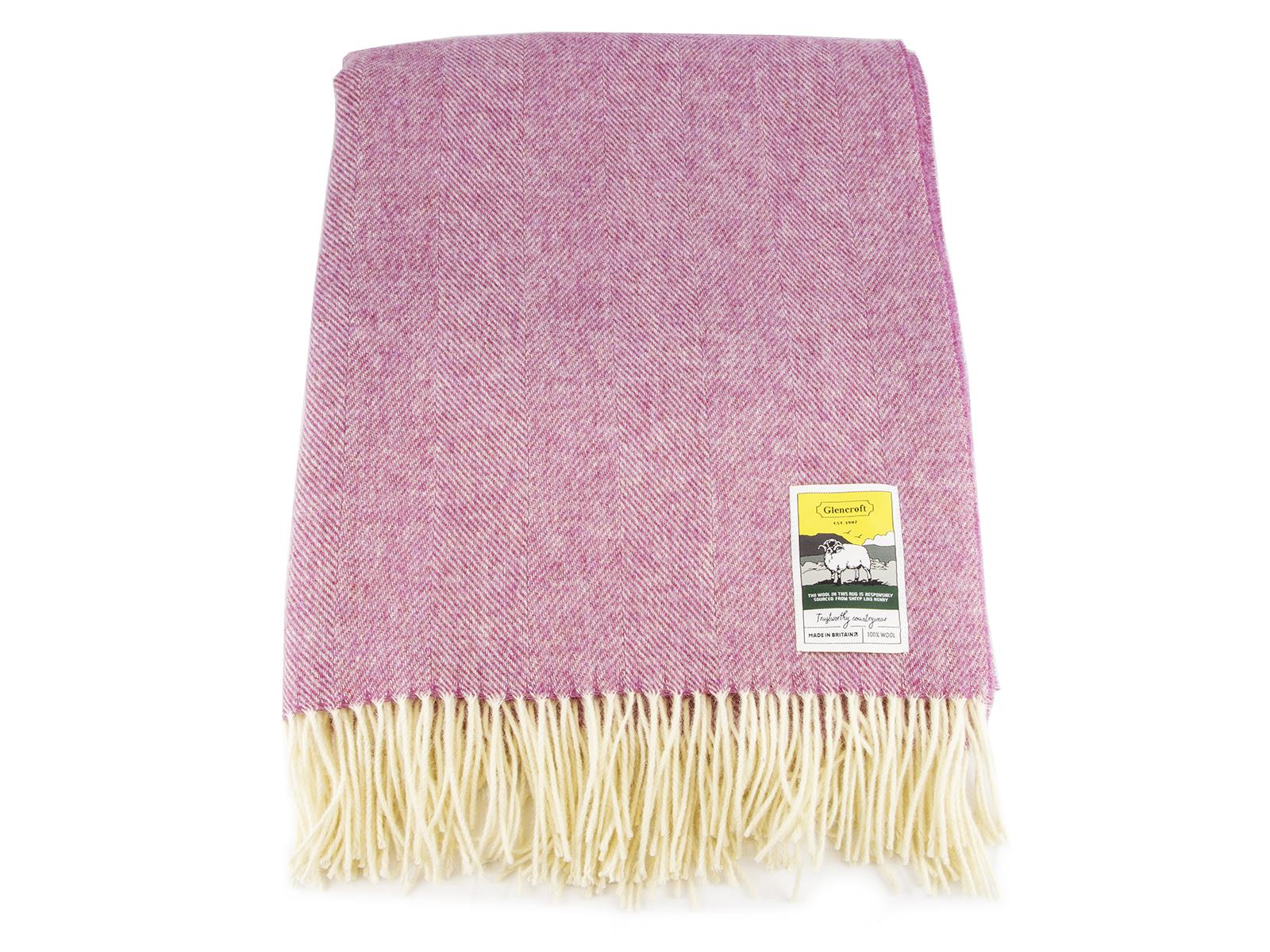 Herringbone Pure New Wool Blanket - Pink - White Bear Furnishings