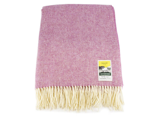 Herringbone Pure New Wool Blanket - Pink - White Bear Furnishings