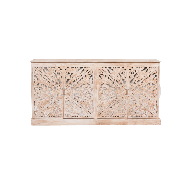 Maison Reproductions Wooden Ornate Carved Mirror Door Sideboard - KFA142