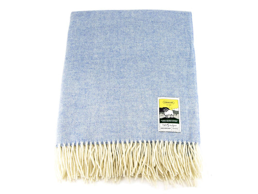 Herringbone Pure New Wool Blanket - Blue - White Bear Furnishings