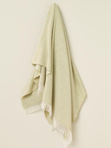 Herringbone Merino Lambswool Throw - Sage - White Bear Furnishings