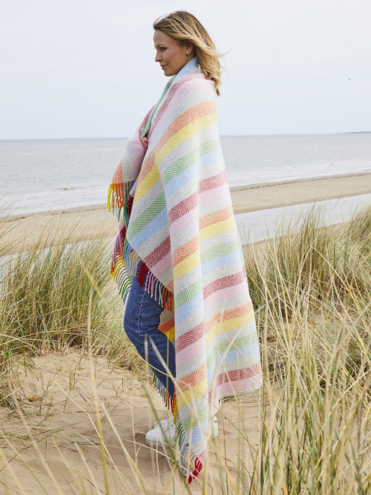 Stripe Pure New Wool Throw - Rainbow Grey - White Bear Furnishings