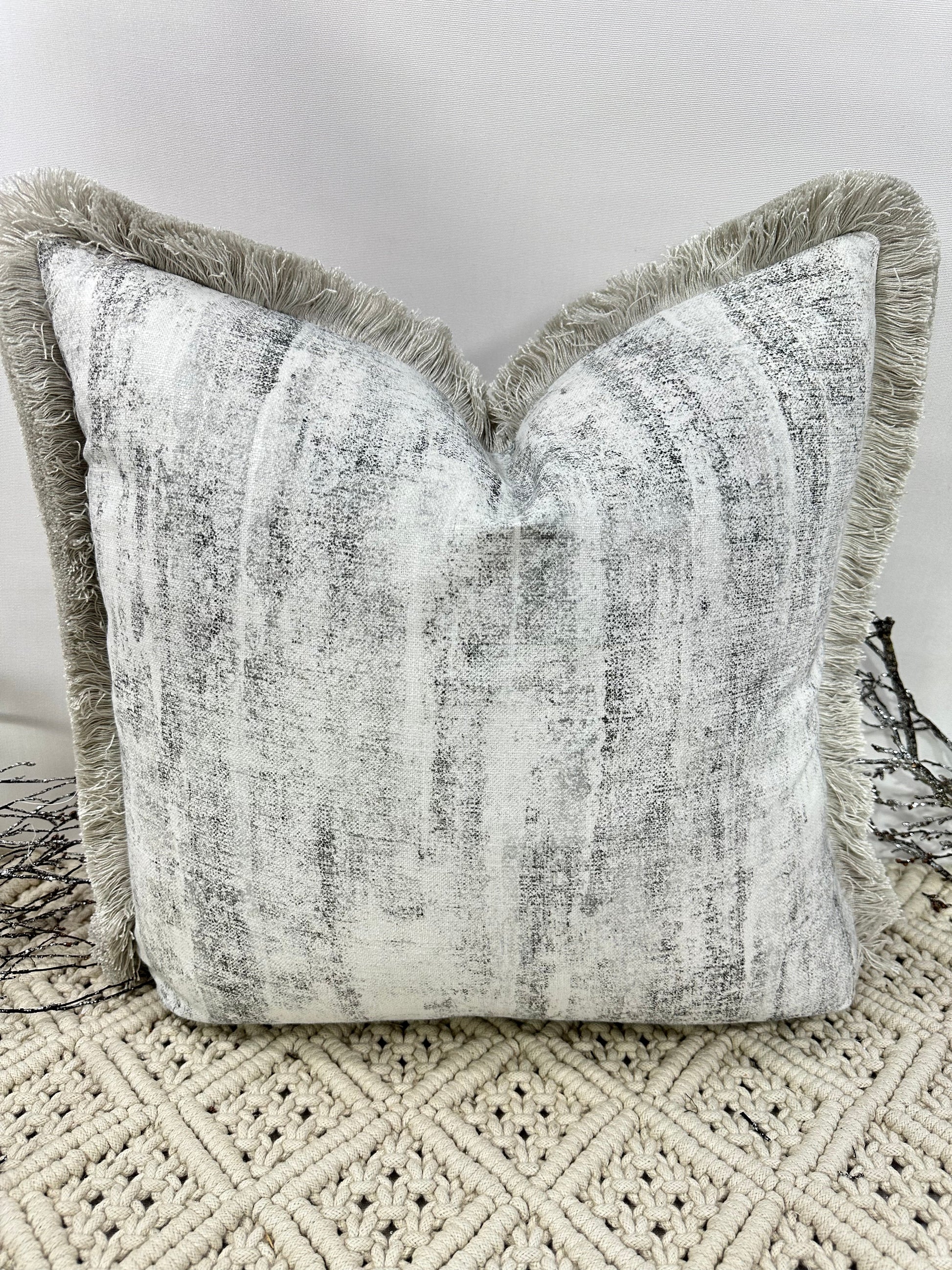 The Couture Cushion - The Fringed Silver Anderson - Style No. 175 - White Bear Furnishings
