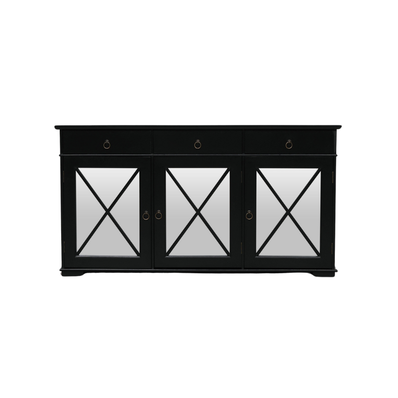 Maison Reproductions Black Oriental Sideboard with Mirrored Doors