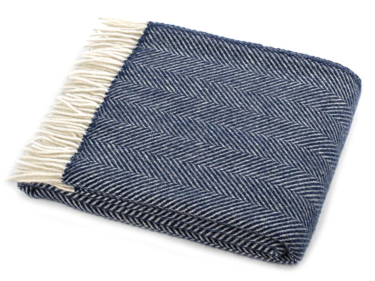 Herringbone Pure New Wool Throw - Navy - White Bear Furnishings