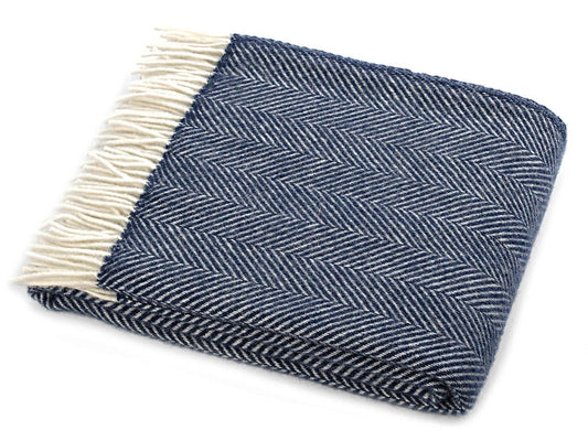 Herringbone Pure New Wool Throw - Navy - White Bear Furnishings