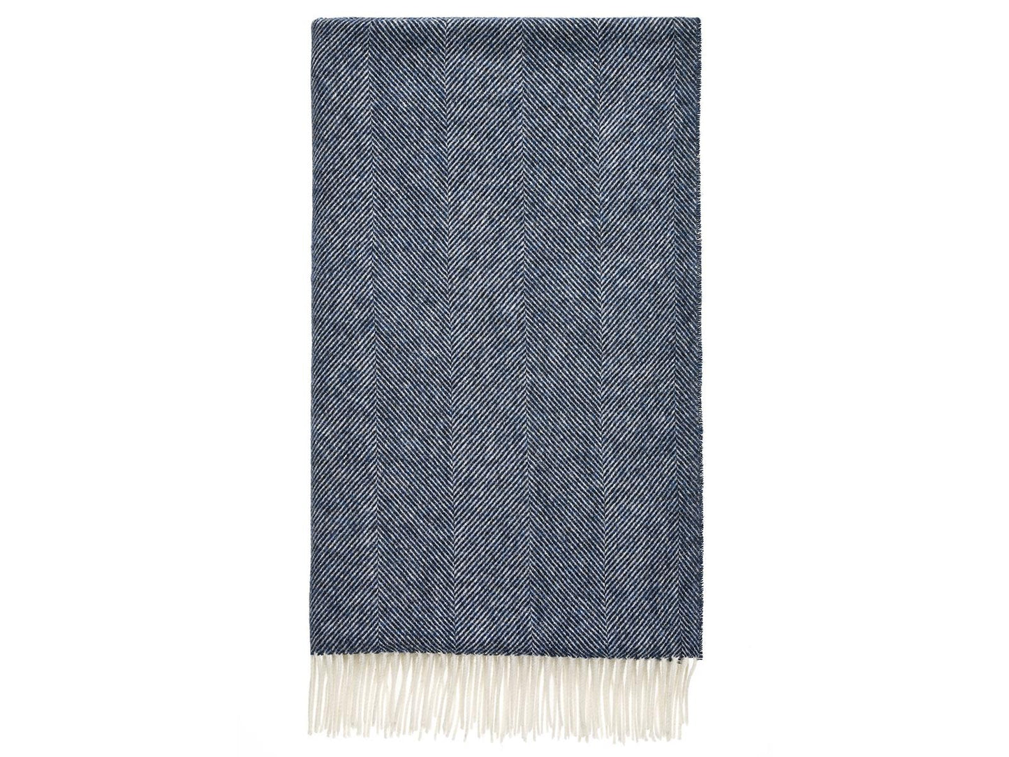 Herringbone Shetland Pure New Wool Throw - Navy Blue
