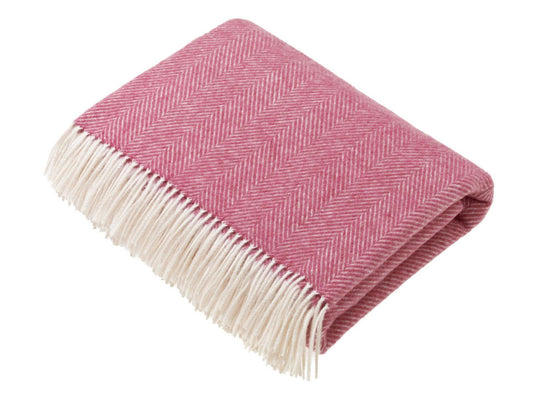 Herringbone Merino Lambswool Throw - Cerise - White Bear Furnishings