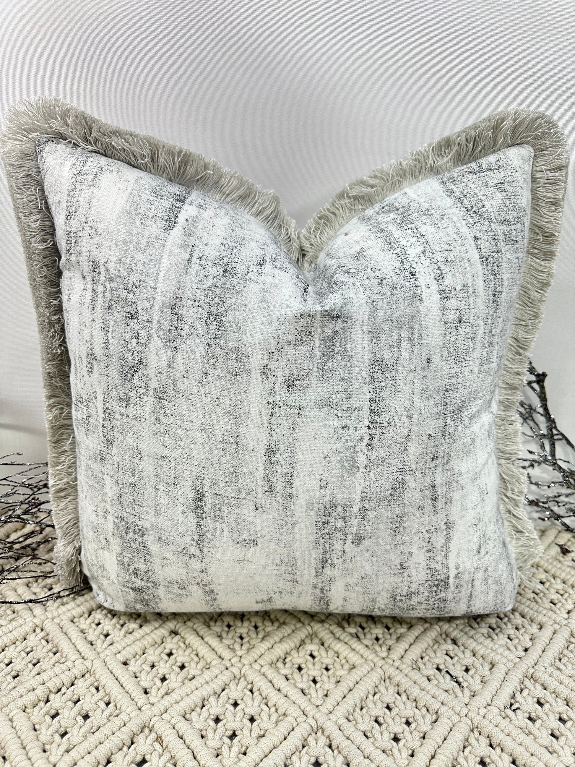 The Couture Cushion - The Fringed Silver Anderson - Style No. 175 - White Bear Furnishings